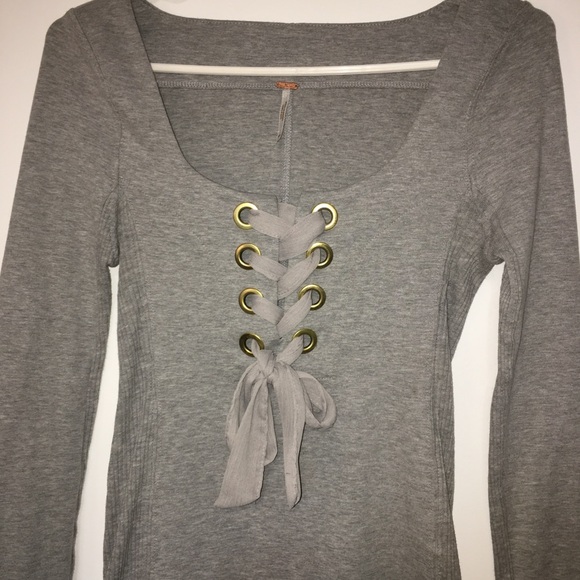 Free People Looking Back lace up top Size XS| Grey | NWOT - Picture 7 of 9